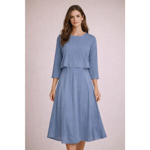 Vintage Virginia Dress Blue Cape Overlay Midi Made in USA Plus Size 16W